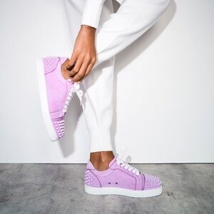 New Authentic Christian Louboutin Vieira 2 Peony Lavender Studded Women Sneakers